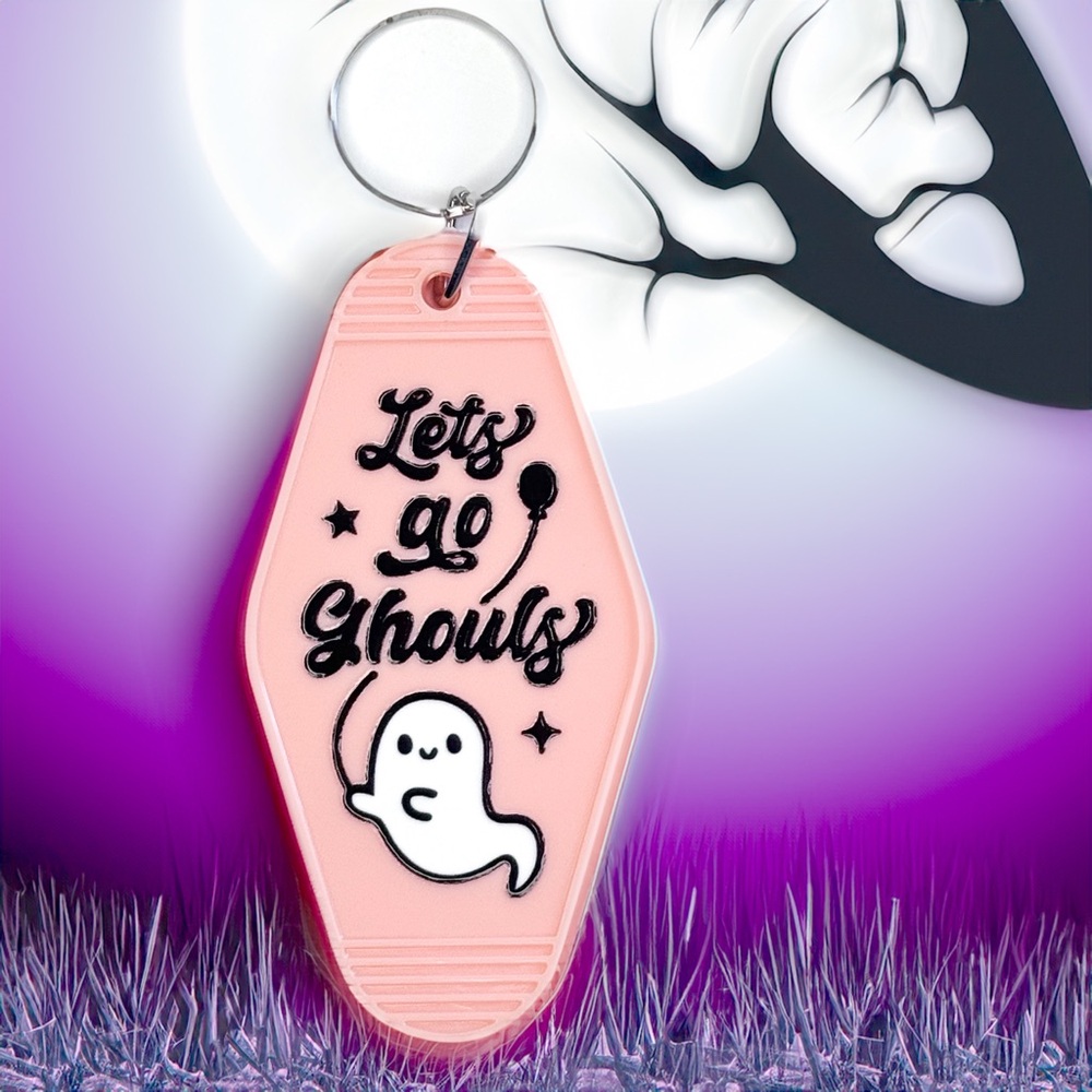 Let’s Go Ghouls Keychain – Cute Ghost Motel Tag